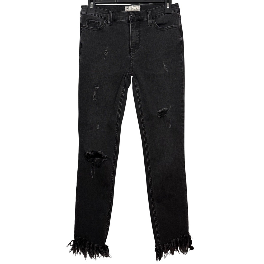 FREE PEOPLE Great Heights Skinny Jeans, Frayed Anke, Black Wash, Size 26 - Picture 2 of 10